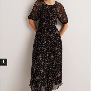NWT Boden smocked waist dress, sheer with lining. Star design